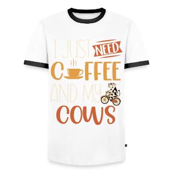 I just need coffee and my cows Animal breeding cow - Men's Ringer Shirt - white/black - Front - AI Model Female 172 light (172cm) & AI Model Male 178 dark (178cm)