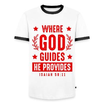 God directs the Bible - Men's Ringer Shirt - white/black - Front - AI Model Female 172 light (172cm) & AI Model Male 178 dark (178cm)