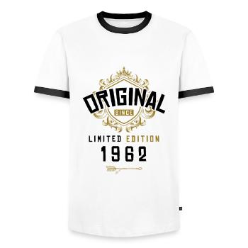1962 limited edition birthday - Men's Ringer Shirt - white/black - Front - AI Model Female 172 light (172cm) & AI Model Male 178 dark (178cm)