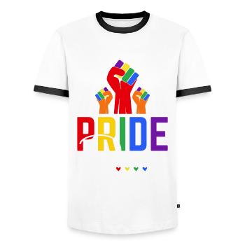 Fierté Gay Diversité sexuelle Gay Fierté gay - T-shirt contrasté Homme - blanc/noir - Devant - AI Model Female 172 light (172cm) & AI Model Male 178 dark (178cm)