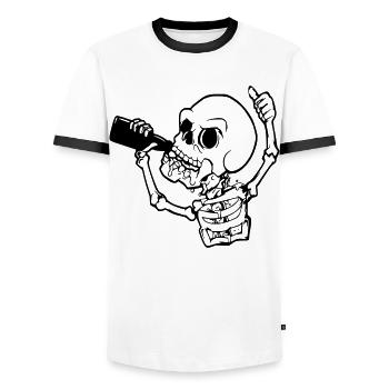 Halloween Skelett mit Bier - Männer Kontrast-T-Shirt - Weiß/Schwarz - Vorne - AI Model Female 172 light (172cm) & AI Model Male 178 dark (178cm)