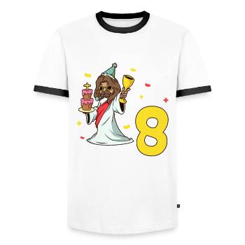 Avec Jésus - Anniversaire des enfants 8 ans - T-shirt contrasté Homme - blanc/noir - Devant - AI Model Female 172 light (172cm) & AI Model Male 178 dark (178cm)