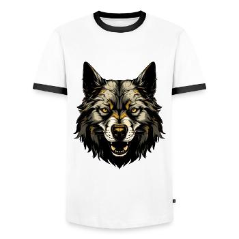 Akita Dog Head - Men's Ringer Shirt - white/black - Front - AI Model Female 172 light (172cm) & AI Model Male 178 dark (178cm)