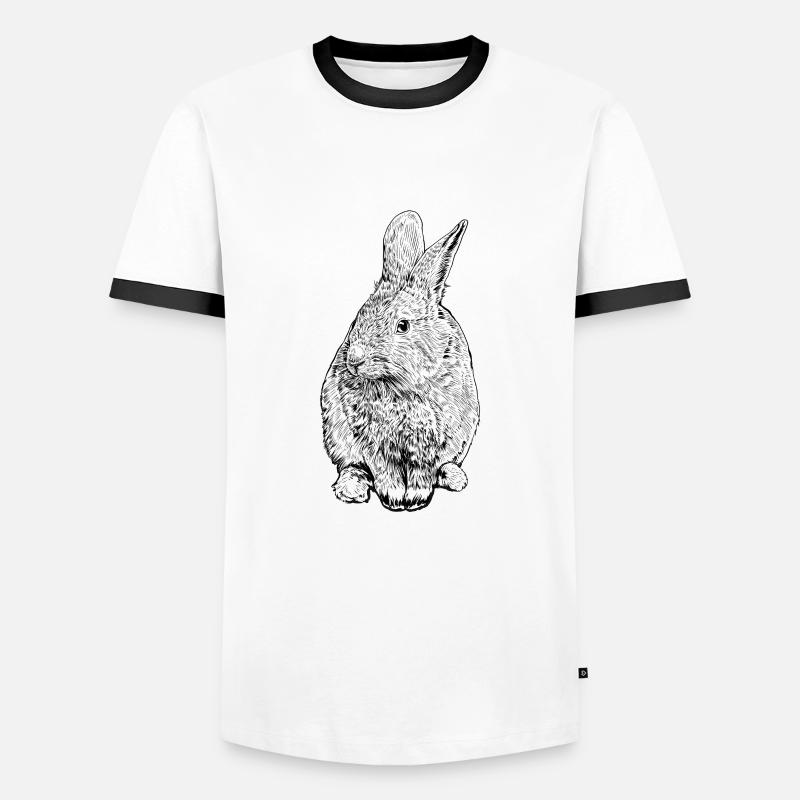 Line Drawing - Rabbit - Men's Ringer Shirt - white/black