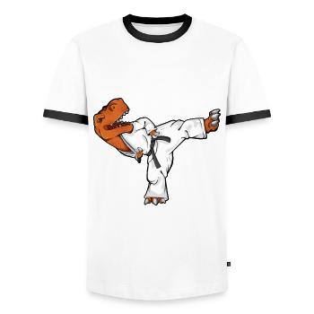 Cartoon TREX macht Tang Soo Do - Männer Kontrast-T-Shirt - Weiß/Schwarz - Vorne - AI Model Female 172 light (172cm) & AI Model Male 178 dark (178cm)
