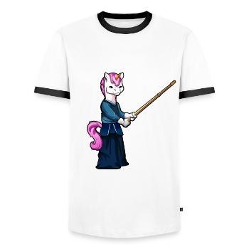 Cartoon Unicorn Doing Kendo - Men's Ringer Shirt - white/black - Front - AI Model Female 172 light (172cm) & AI Model Male 178 dark (178cm)