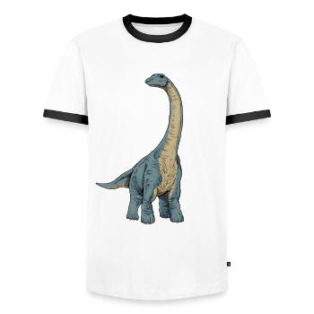 Dessin de l’Apatosaurus - T-shirt contrasté Homme - blanc/noir - Devant - AI Model Female 172 light (172cm) & AI Model Male 178 dark (178cm)