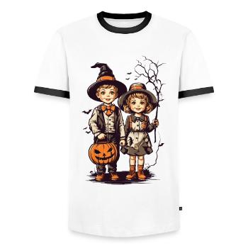 Vintage Halloween Kids Trick or Treat Fest - Men's Ringer Shirt - white/black - Front - AI Model Female 172 light (172cm) & AI Model Male 178 dark (178cm)