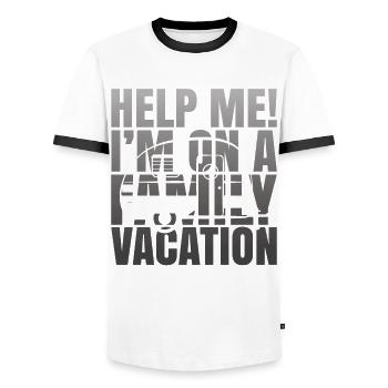 Au secours, je suis en vacances en famille - T-shirt contrasté Homme - blanc/noir - Devant - AI Model Female 172 light (172cm) & AI Model Male 178 dark (178cm)