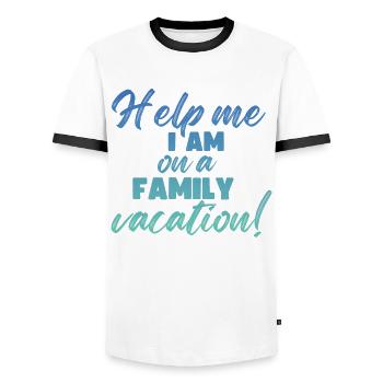 Help, I'm on a family vacation - Men's Ringer Shirt - white/black - Front - AI Model Female 172 light (172cm) & AI Model Male 178 dark (178cm)