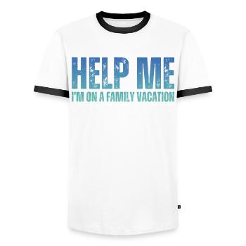 Help, I'm on a family vacation - Men's Ringer Shirt - white/black - Front - AI Model Female 172 light (172cm) & AI Model Male 178 dark (178cm)