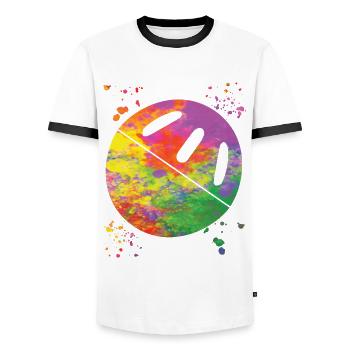 Pickleball Colorsplash Wiffleball Club - Men's Ringer Shirt - white/black - Front - AI Model Female 172 light (172cm) & AI Model Male 178 dark (178cm)