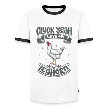 J’adore mon Leghorn - T-shirt contrasté Homme - blanc/noir - Devant - AI Model Female 172 light (172cm) & AI Model Male 178 dark (178cm)