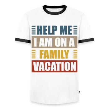 Au secours, je suis en vacances en famille - T-shirt contrasté Homme - blanc/noir - Devant - AI Model Female 172 light (172cm) & AI Model Male 178 dark (178cm)