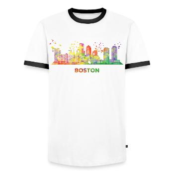 Paysage urbain coloré Boston Skyline - T-shirt contrasté Homme - blanc/noir - Devant - AI Model Female 172 light (172cm) & AI Model Male 178 dark (178cm)