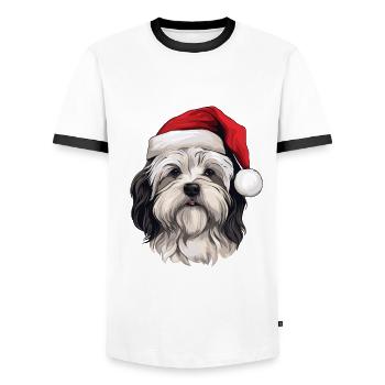 Havanese Hund Kopf Weihnachten Portät - Männer Kontrast-T-Shirt - Weiß/Schwarz - Vorne - AI Model Female 172 light (172cm) & AI Model Male 178 dark (178cm)