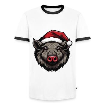 Portrait de Noël tête de sanglier - T-shirt contrasté Homme - blanc/noir - Devant - AI Model Female 172 light (172cm) & AI Model Male 178 dark (178cm)