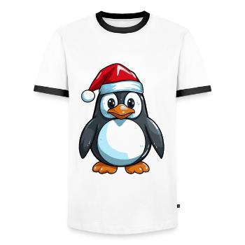 Penguin Comic Christmas - Men's Ringer Shirt - white/black - Front - AI Model Female 172 light (172cm) & AI Model Male 178 dark (178cm)