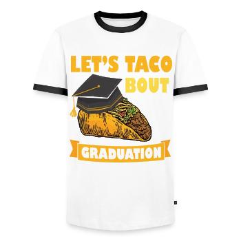 Cérémonie de remise des diplômes Let’s Taco Bout - T-shirt contrasté Homme - blanc/noir - Devant - AI Model Female 172 light (172cm) & AI Model Male 178 dark (178cm)