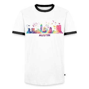 Austinites Aquarell Skyline Austin - Männer Kontrast-T-Shirt - Weiß/Schwarz - Vorne - AI Model Female 172 light (172cm) & AI Model Male 178 dark (178cm)