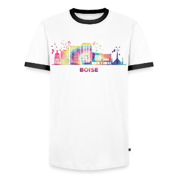 Boisean Skyline Buntes Stadtbild Boise - Männer Kontrast-T-Shirt - Weiß/Schwarz - Vorne - AI Model Female 172 light (172cm) & AI Model Male 178 dark (178cm)