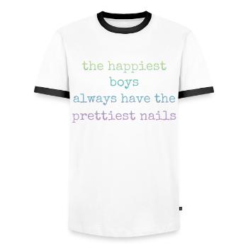 Les gars les plus heureux Les plus beaux ongles Nail Tech - T-shirt contrasté Homme - blanc/noir - Devant - AI Model Female 172 light (172cm) & AI Model Male 178 dark (178cm)