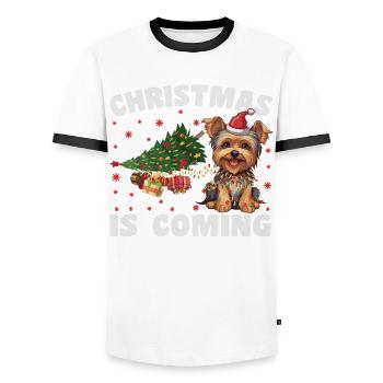 Christmas Is Coming Dog Version - Men's Ringer Shirt - white/black - Front - AI Model Female 172 light (172cm) & AI Model Male 178 dark (178cm)