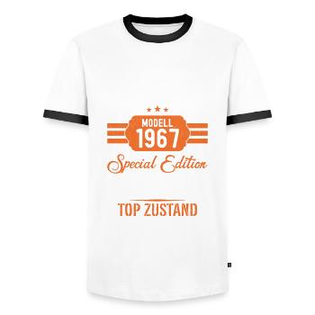 57. Geburtstag 57 Jahre Oldtimer Geschenk 1967 - Männer Kontrast-T-Shirt - Weiß/Schwarz - Vorne - AI Model Female 172 light (172cm) & AI Model Male 178 dark (178cm)