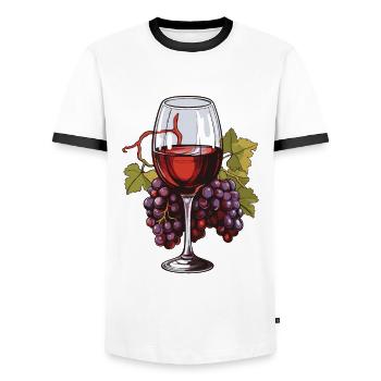 Wine Glass Grapes Wine - Men's Ringer Shirt - white/black - Front - AI Model Female 172 light (172cm) & AI Model Male 178 dark (178cm)