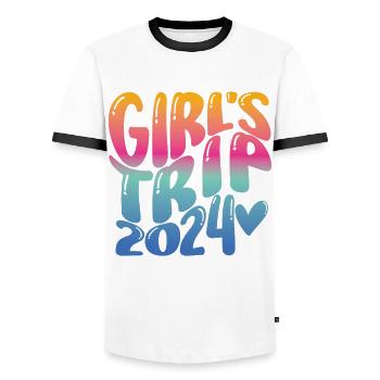 Week-end Filles Femmes Voyage Filles 2024 - T-shirt contrasté Homme - blanc/noir - Devant - AI Model Female 172 light (172cm) & AI Model Male 178 dark (178cm)