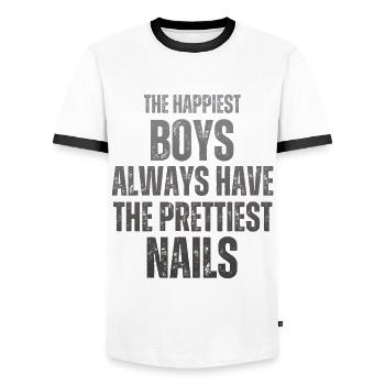 Les gars les plus heureux Les plus beaux ongles Nail Tech - T-shirt contrasté Homme - blanc/noir - Devant - AI Model Female 172 light (172cm) & AI Model Male 178 dark (178cm)
