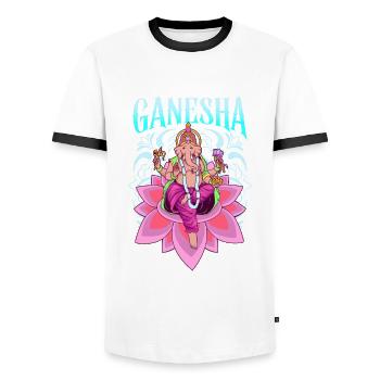 Dieu hindou - Ganesha - T-shirt contrasté Homme - blanc/noir - Devant - AI Model Female 172 light (172cm) & AI Model Male 178 dark (178cm)