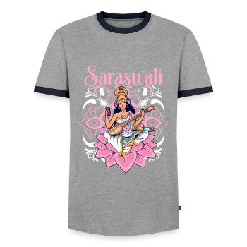 Dieu hindou - Saraswati - T-shirt contrasté Homme - gris/marine  - Devant - AI Model Female 172 light (172cm) & AI Model Male 178 light (178cm)