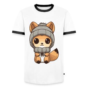 Écureuil hiver Animal bébé bande dessinée - T-shirt contrasté Homme - blanc/noir - Devant - AI Model Female 172 light (172cm) & AI Model Male 178 dark (178cm)
