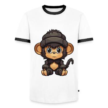 Monkey Winter Animal Baby Comic - Men's Ringer Shirt - white/black - Front - AI Model Female 172 light (172cm) & AI Model Male 178 dark (178cm)