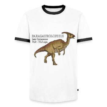 Realistic drawing of Parasaurolophus - Men's Ringer Shirt - white/black - Front - AI Model Female 172 light (172cm) & AI Model Male 178 dark (178cm)