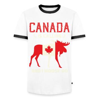 Kanada Elch Kanadische Flagge Maple Leaf - Männer Kontrast-T-Shirt - Weiß/Schwarz - Vorne - AI Model Female 172 light (172cm) & AI Model Male 178 dark (178cm)