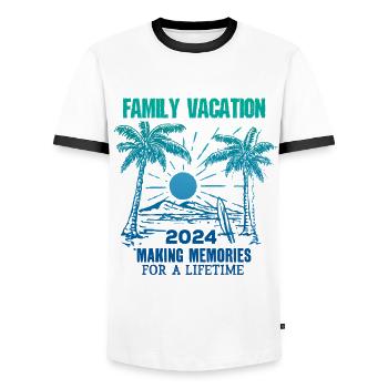 Les vacances en famille 2024 créent des souvenirs - T-shirt contrasté Homme - blanc/noir - Devant - AI Model Female 172 light (172cm) & AI Model Male 178 dark (178cm)