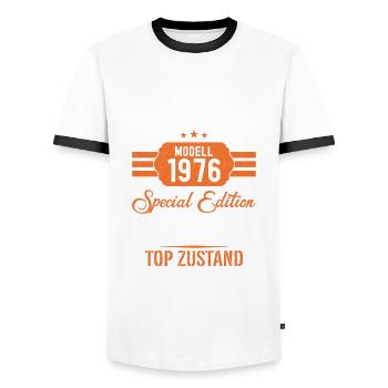 48. Geburtstag 48 Jahre Oldtimer Geschenk 1976 - Männer Kontrast-T-Shirt - Weiß/Schwarz - Vorne - AI Model Female 172 light (172cm) & AI Model Male 178 dark (178cm)