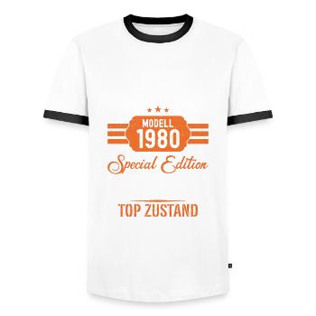 44. Geburtstag 44 Jahre Oldtimer Geschenk 1980 - Männer Kontrast-T-Shirt - Weiß/Schwarz - Vorne - AI Model Female 172 light (172cm) & AI Model Male 178 dark (178cm)