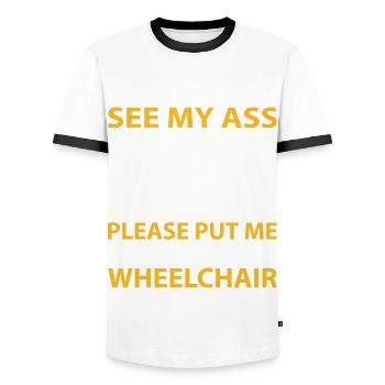 Déguisement de fauteuil roulant handicapé pour survivants d’amputation - T-shirt contrasté Homme - blanc/noir - Devant - AI Model Female 172 light (172cm) & AI Model Male 178 dark (178cm)