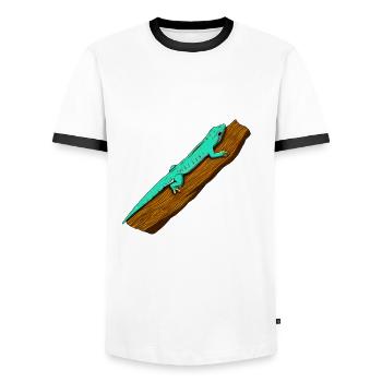 Drawing - Taggecko - Men's Ringer Shirt - white/black - Front - AI Model Female 172 light (172cm) & AI Model Male 178 dark (178cm)