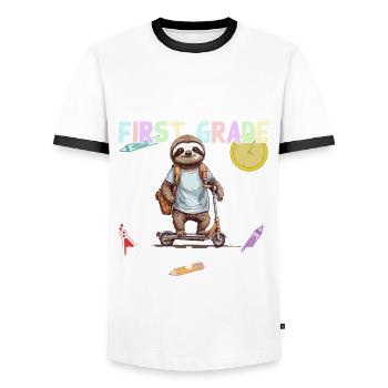 paresseux cool sur l’inscription à l’école de scooter et l’école - T-shirt contrasté Homme - blanc/noir - Devant - AI Model Female 172 light (172cm) & AI Model Male 178 dark (178cm)
