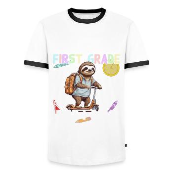 Sloth Back to School with Scooter Funny Saying - Men's Ringer Shirt - white/black - Front - AI Model Female 172 light (172cm) & AI Model Male 178 dark (178cm)