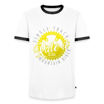 Mountain Bike MTB Mountain Bike Gift - Men's Ringer Shirt - white/black - Front - AI Model Female 172 light (172cm) & AI Model Male 178 dark (178cm)
