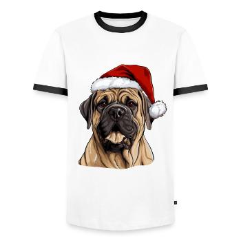 Boerboel chien Noël Portrait de Noël - T-shirt contrasté Homme - blanc/noir - Devant - AI Model Female 172 light (172cm) & AI Model Male 178 dark (178cm)
