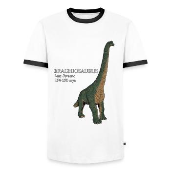 Realistic drawing of the Brachiosaurus - Men's Ringer Shirt - white/black - Front - AI Model Female 172 light (172cm) & AI Model Male 178 dark (178cm)