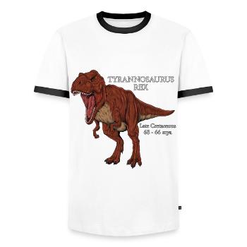 Realistic drawing of the Tyrannosaurus Rex - Men's Ringer Shirt - white/black - Front - AI Model Female 172 light (172cm) & AI Model Male 178 dark (178cm)