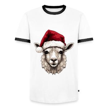 Alpaga Noël Portrait Lama Noël - T-shirt contrasté Homme - blanc/noir - Devant - AI Model Female 172 light (172cm) & AI Model Male 178 dark (178cm)