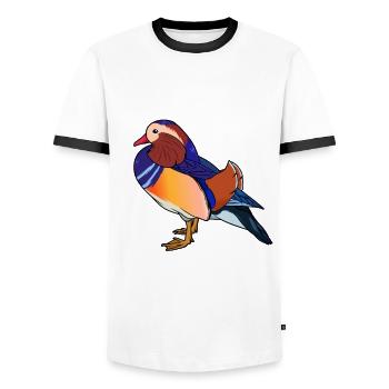 Drawing of a mandarin duck - Men's Ringer Shirt - white/black - Front - AI Model Female 172 light (172cm) & AI Model Male 178 dark (178cm)